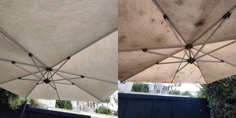 clear_parasol קליר ניקוי שמשיה בד בהירה לפני ואחרי